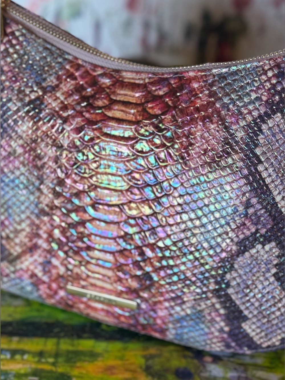 NWT Brahmin Shayna Dewberry Ametrine Snakeskin Purple Pink Iridescent FIRM$